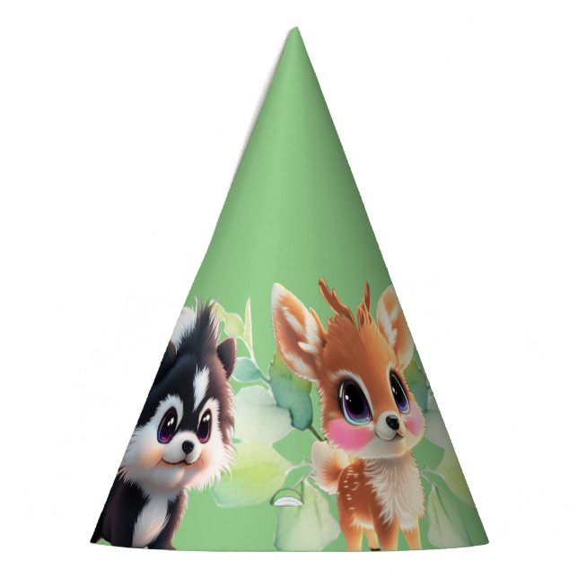 Cute Woodland friends fox skunk raccoon deer Party Hat (Left)