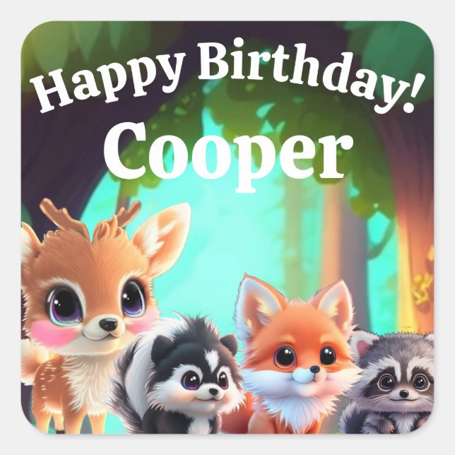 Cute Woodland friends fox skunk raccoon deer Square Sticker (Front)