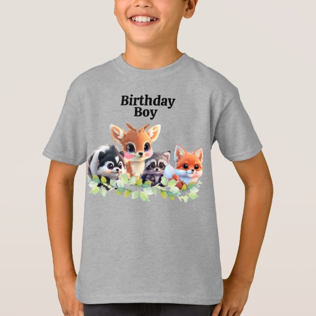 Cute Woodland friends fox skunk raccoon deer T-Shirt (Front)