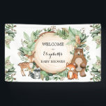 Cute Woodland Greenery Animals Baby Shower Welcome Banner<br><div class="desc">This unique design features a group of adorable forest animals and lush watercolor greenery. Personalize the banner with your own text by clicking the "personalize" button.</div>