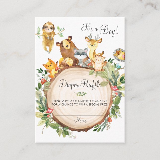 Cute Woodland Greenery Baby Shower Diaper Raffle Enclosure Card (Front)