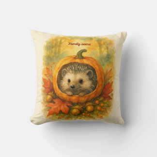 Cute Woodland Harvest Guardian Autumn Watercolor Throw Pillow