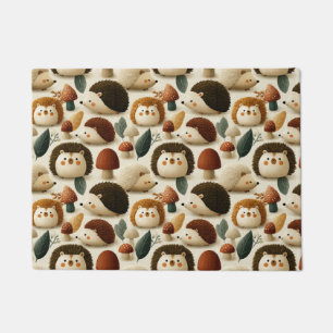Cute Woodland Hedgehog and Mushroom Pattern Doormat
