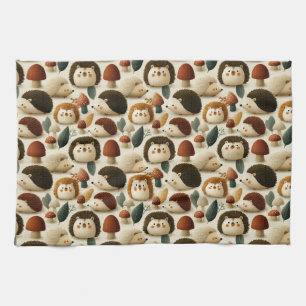 Cute Woodland Hedgehog and Mushroom Pattern Kitchen Towel