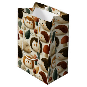 Cute Woodland Hedgehog and Mushroom Pattern Medium Gift Bag