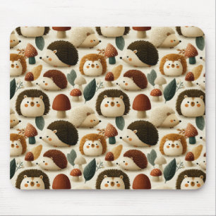 Cute Woodland Hedgehog and Mushroom Pattern Mouse Pad