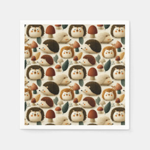 Cute Woodland Hedgehog and Mushroom Pattern Napkin