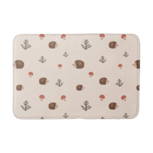Cute Woodland Hedgehog & Mushroom Pattern Bath Mat