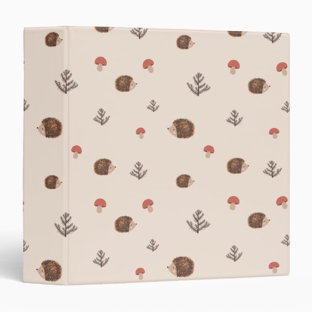 Cute Woodland Hedgehog & Mushroom Pattern Binder (Front/Spine)