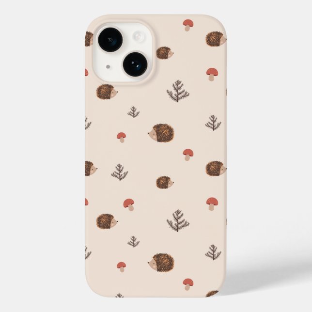 Cute Woodland Hedgehog & Mushroom Pattern Case-Mate iPhone Case (Back)