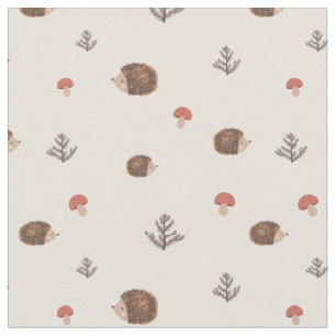 Cute Woodland Hedgehog & Mushroom Pattern Fabric