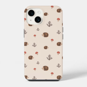 Cute Woodland Hedgehog & Mushroom Pattern iPhone 14 Case
