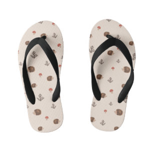 Cute Woodland Hedgehog & Mushroom Pattern Kid's Flip Flops