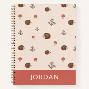 Cute Woodland Hedgehog & Mushroom Pattern Notebook