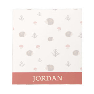 Cute Woodland Hedgehog & Mushroom Pattern Notepad