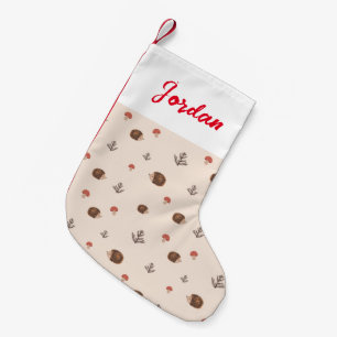 Cute Woodland Hedgehog & Mushroom Pattern Small Christmas Stocking