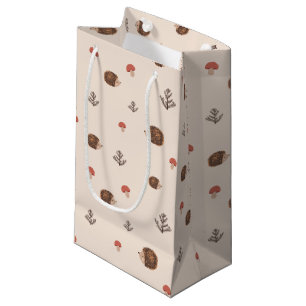 Cute Woodland Hedgehog & Mushroom Pattern Small Gift Bag