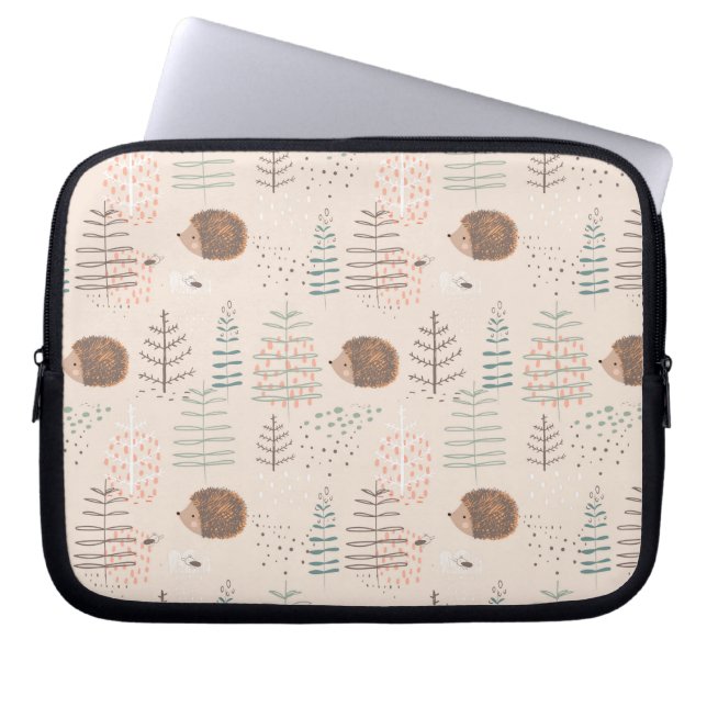 Cute Woodland Hedgehog Pattern Laptop Sleeve (Front)