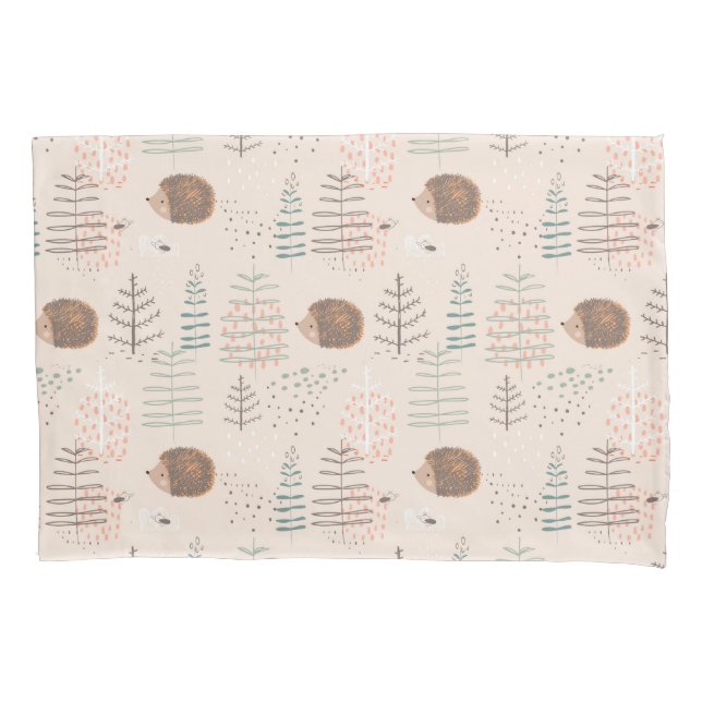 Cute Woodland Hedgehog Pattern Pillowcase (Front)