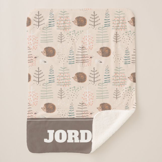 Cute Woodland Hedgehog Pattern Sherpa Blanket (Front)