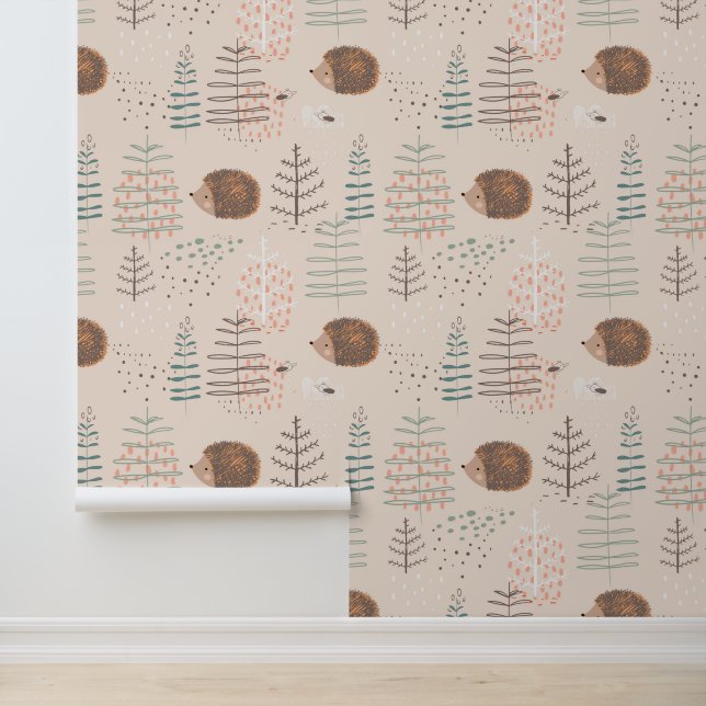 Cute Woodland Hedgehog Pattern Wallpaper (Application)