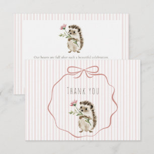 Cute Woodland Hedgehog Watercolor Girl Baby Shower Thank You Card