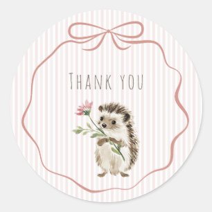 Cute Woodland Hedgehog Watercolor Thank You Classic Round Sticker