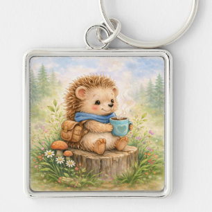 Cute Woodland Hedgehog With Mug Keychain