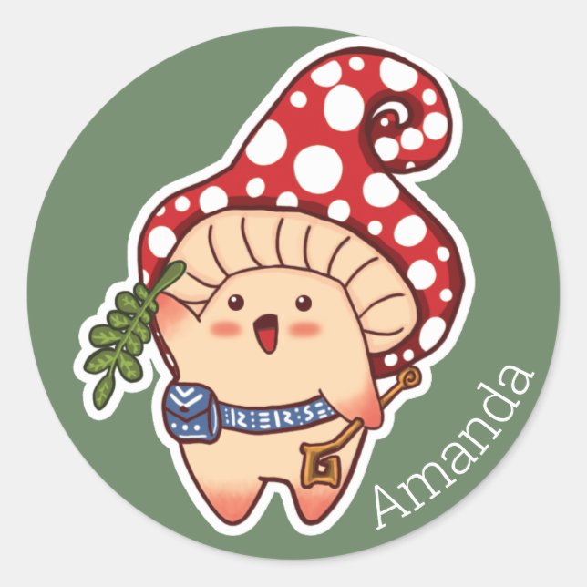 Cute Woodland Herbalist Mushroom Classic Round Sticker (Front)