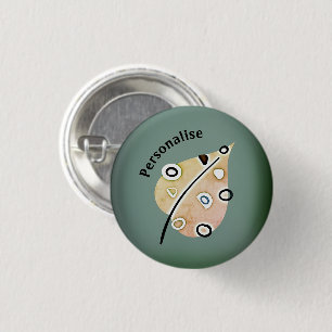 Cute Woodland Leaf Personalized Green Hat 1 Inch Round Button