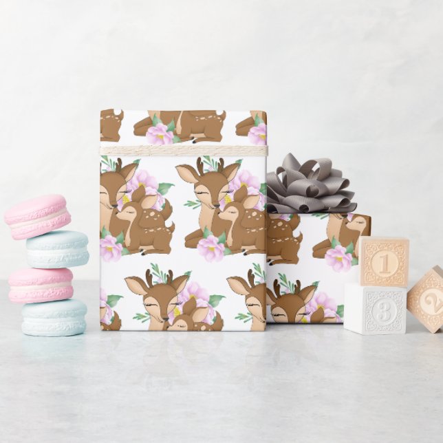 Cute woodland Mommy and baby deer tiled party Wrapping Paper (Baby Shower)