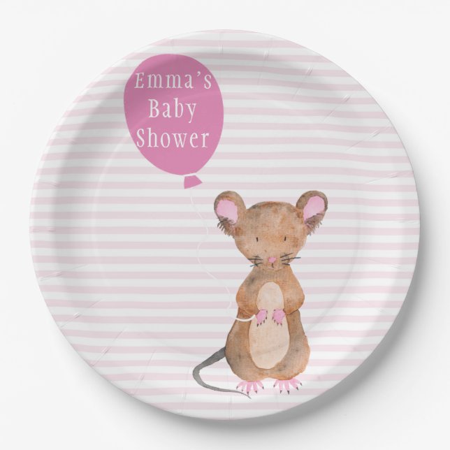 Cute Woodland Mouse | Baby Shower Paper Plates (Front)
