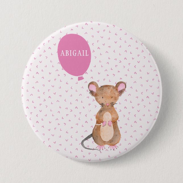 Cute Woodland Mouse Personalized Kids' 3 Inch Round Button (Front)