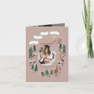 Cute woodland nordic animals snow Christmas Holiday Card