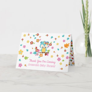 Cute Woodland Owl Baby Girl Baby Shower Thank You Card
