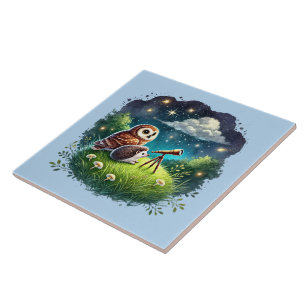 Cute woodland owl hedgehog tile