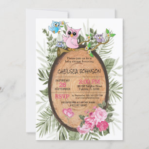 Cute Woodland Owls Baby Shower  Invitation