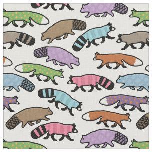 Cute Woodland Pastel Raccoon, Fox, Beaver Fabric