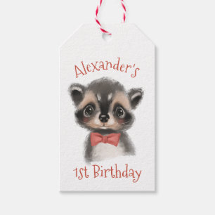 Cute Woodland Raccoon 1st Birthday Gift Tags