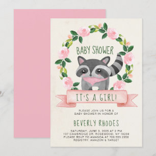 Cute Woodland Raccoon Baby Shower It's a Girl Invitation