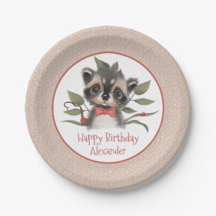 Cute Woodland Raccoon Boy's Birthday Party Paper Plate