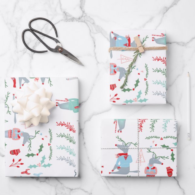 Cute Woodland Reindeer Animal Christmas  Wrapping Paper Sheet (Front)