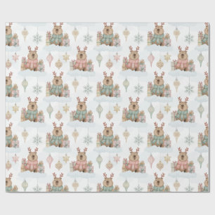 Cute Woodland Reindeer Capybara Christmas  Wrapping Paper