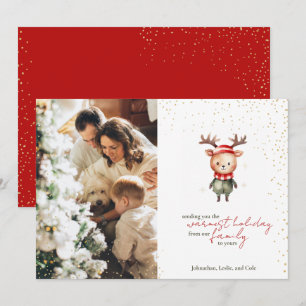 Cute Woodland Reindeer Christmas Elf Holiday Card
