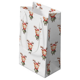 Cute Woodland Reindeer Christmas Elf Small Gift Bag