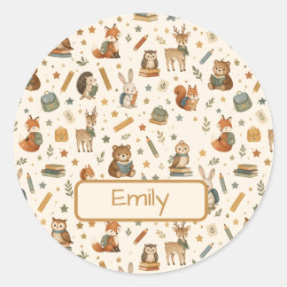 Cute Woodland School Friends Classic Round Sticker