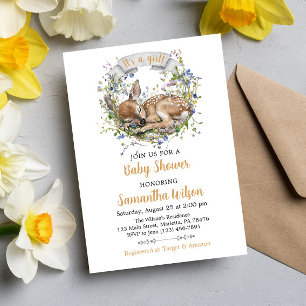 Cute Woodland Sleeping Doe Baby Shower Invitation