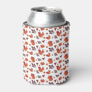 Cute Woodland Squirrel Autumn Pattern Can Cooler
