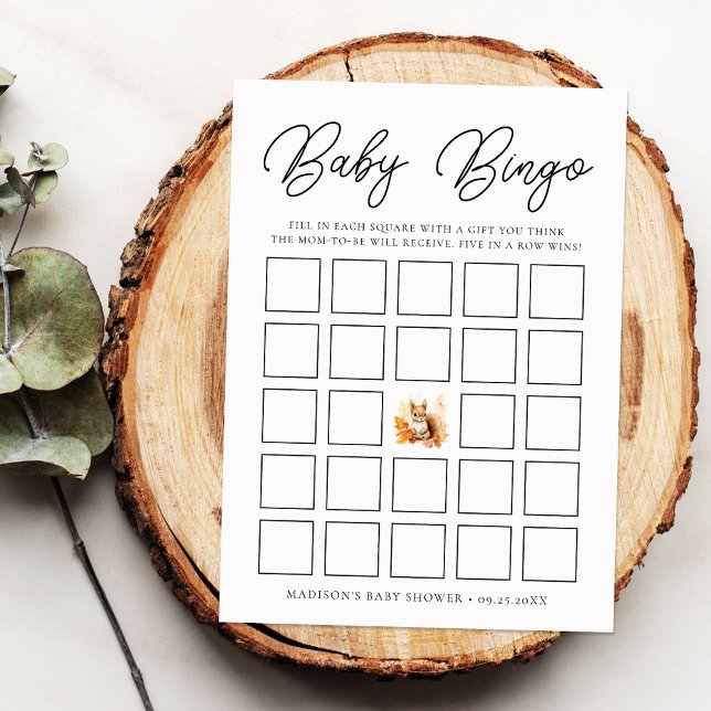 Cute Woodland Squirrel Baby Shower Bingo Card (Creator Uploaded)