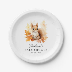 Cute Woodland Squirrel Fall Baby Shower Paper Plate